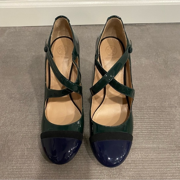 Tory Burch Dark Blue and Green Heels - Picture 2 of 10